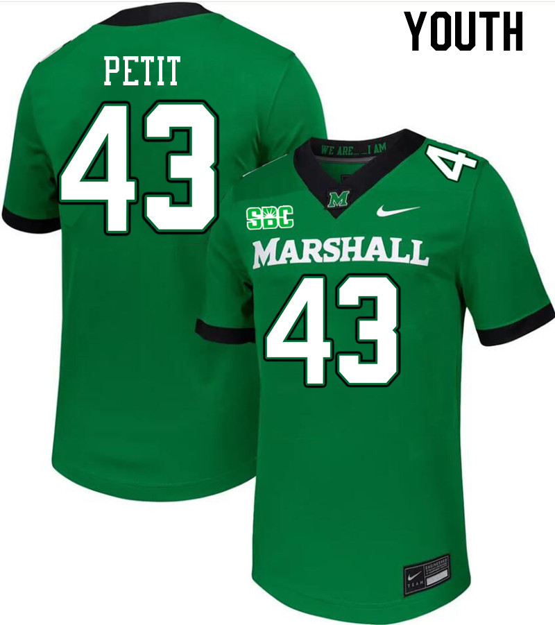 Youth #43 Will Petit Marshall Thundering Herd SBC Conference College Football Jerseys Stitched-Green